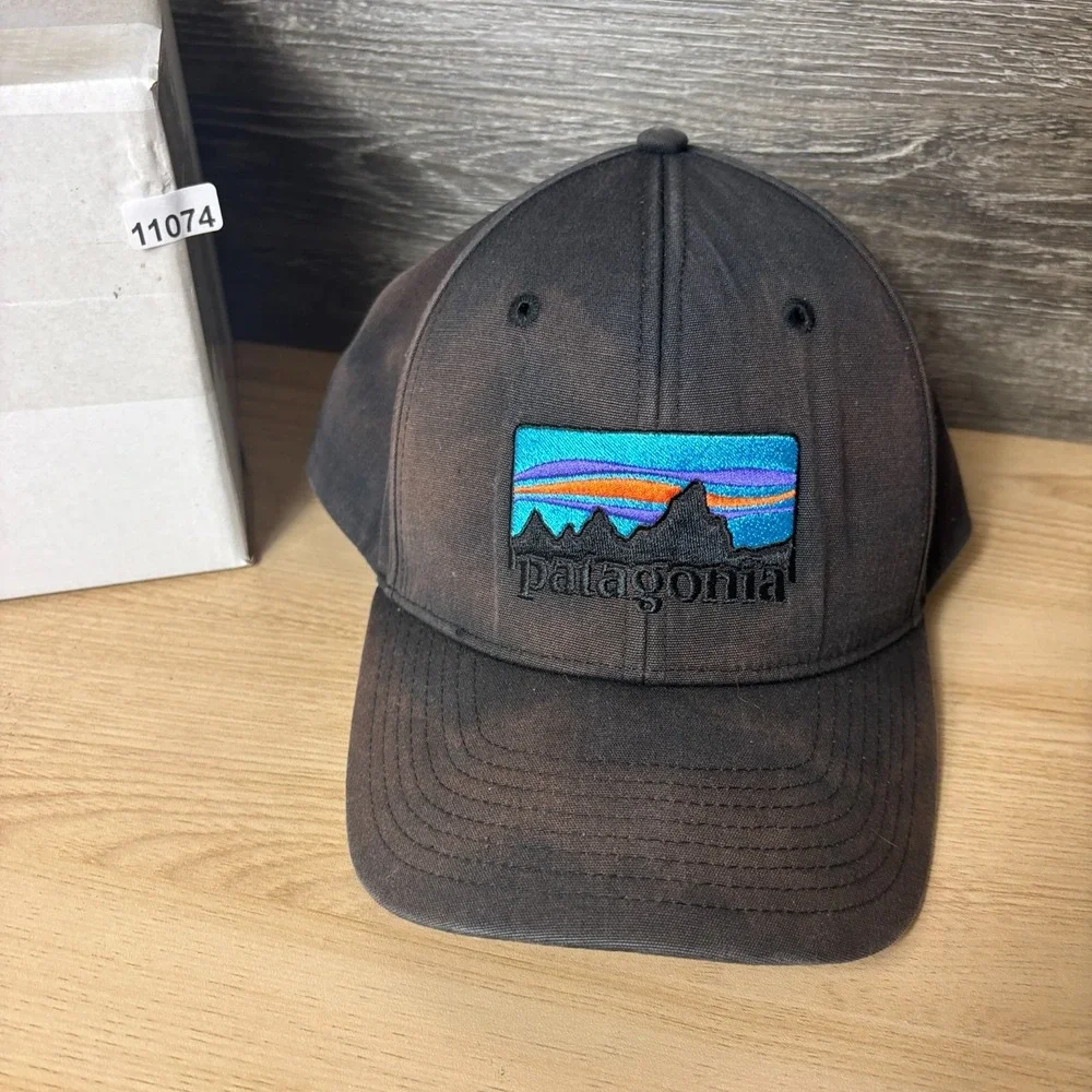 Patagonia Hat Cap Snap Back Trucker Black Embroidered Faded Mens Outdoors